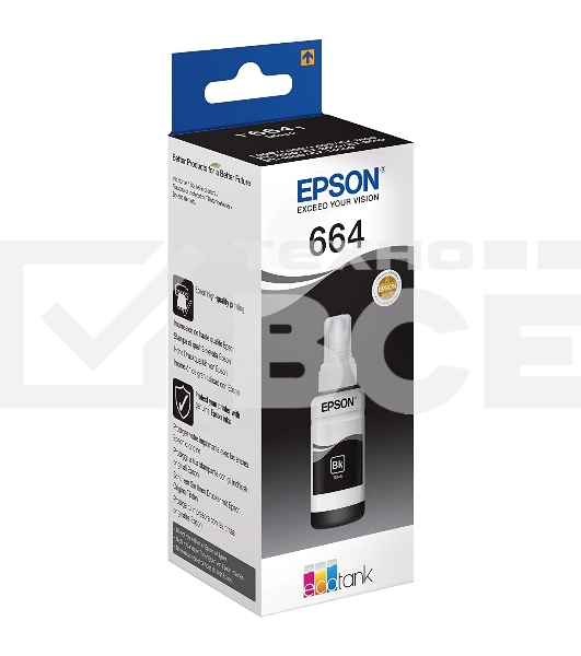 Чернила Epson 664 C13T664198 (аналог C13T66414A) черный 70мл для Epson L100