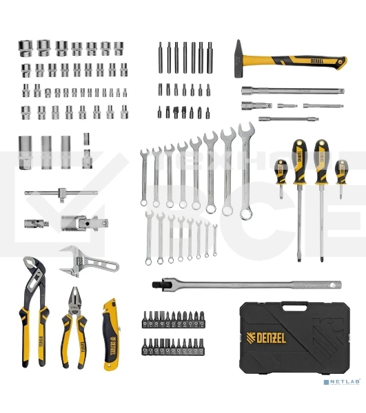 Набор инструментов Denzel 1/2', 1/4', CrV, S2, пластиковый кейс, 122 предмета
