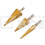 Набор ступенчатых сверл Kranz 4-12,4-20,4-32мм, HSS-TiN, ТИТАН, 3 шт., фото 1