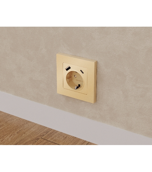 Комплект механизма электрической розетки ALFA Шампань 2USB A+C 20W (быстрая зарядка) с/з QUANT (AP6100, VM160) MA610010