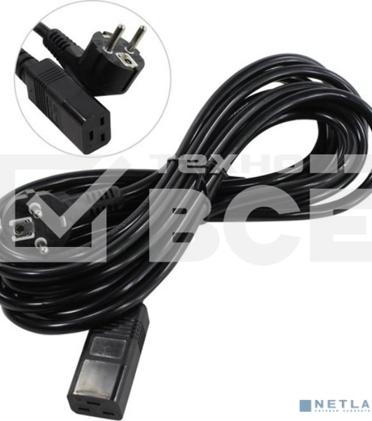 Кабель питания ExeGate Power PC19-5P (Евровилка Schuko->С19) VDE-250V-3*1.5-CU, черный, 16А, 5м