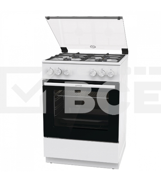 Газовая плита Gorenje GG6A11WF, белый, автоматический электроподжиг варочной поверхности и духовки, чугунные решетки