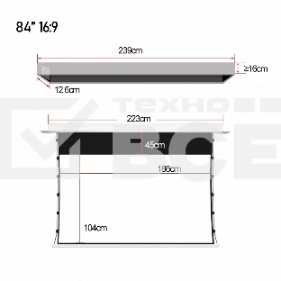 Экран для проектора S'OK SCPSMC-186X105ED45GF для встраивания в потолок моторизованный 84'' с боковым натяжением, полотно Grey Fiberglass, экстрадроп 45см