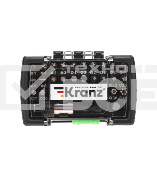 Набор бит Kranz с магнитным держателем, пластиковый кейс, 32 шт
