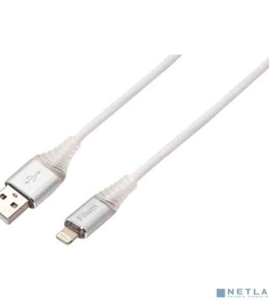 Кабель Filum USB 2.0, 1 м., 2 А, индикатор заряда, разъемы: USB A male - Lightning male, пакет. (FL-CPro-U2-AM-LM-1M-L1)