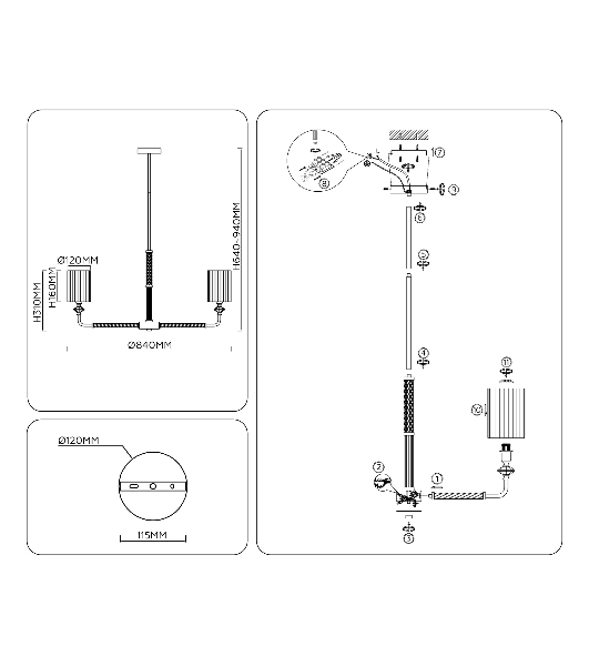 Люстра Ambrella light LH71503/7 BS/FR латунь/белый матовый E14*7 max 40W D840*640