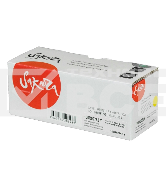 Картридж Sakura 106R02762 для Xerox WorkCentre 6027, WorkCentre 6025, Phaser 6022, Phaser 6020, желттый, 1000 к.