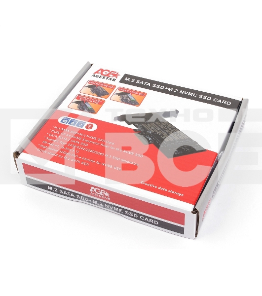 Адаптер AgeStar AS-MC02  PCI-E для M.2 SATA SSD+M.2 NVME SSD Card