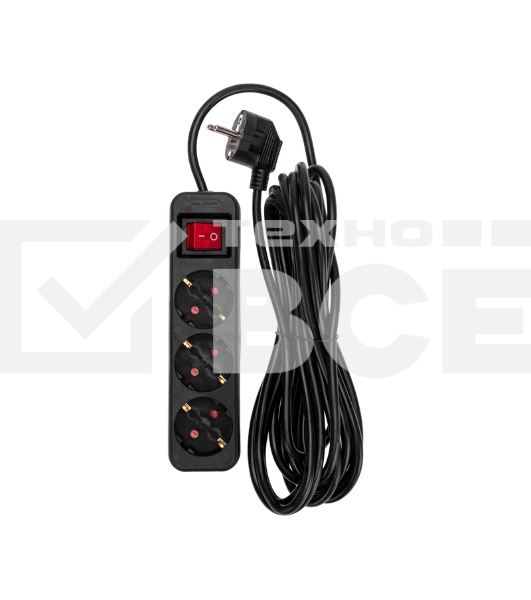 Удлинитель STANDARD 3 гнезда, 5м, 3х1,0мм², с/з, с выключателем, черный REXANT