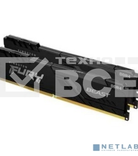 Оперативная память Kingston Fury Beast, DDR4, 8GB (2x4GB), 3200MHz, CL16, с радиатором, черный