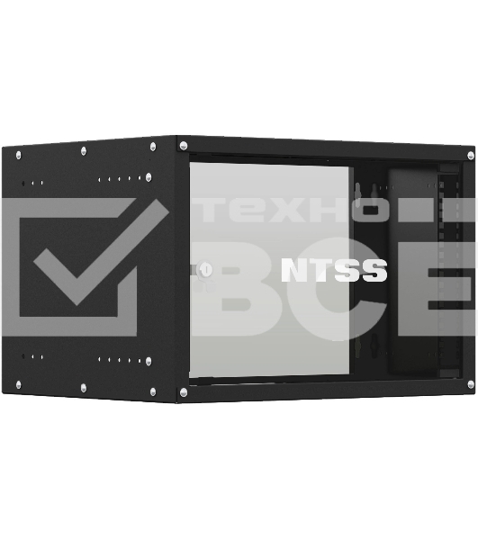 Шкаф коммутационный NTSS Lime (NTSS-WL6U5545GS-BL) настенный 6U 550x450мм пер.дв.стекл несъемн.бок.пан. 30кг черный 370мм 9.6кг 110град. 370мм IP20 сталь