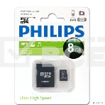 Флеш карта microSD 8GB PHILIPS microSDHC Class 10 (SD адаптер), фото2