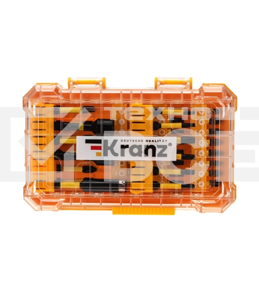 Набор торсионных бит Kranz с магнитным держателем и торцевыми головками, пластиковый кейс, 41 шт