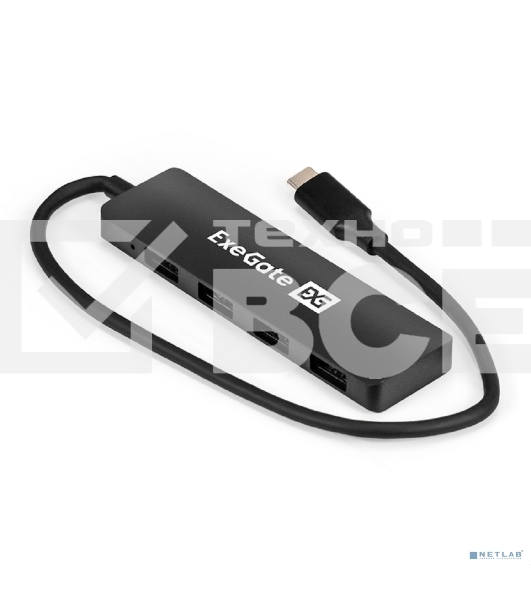 USB-концентратор 4-в-1 ExeGate DUB-4CP/3 (кабель-адаптер USB Type C --> 4xUSB3.0, Plug&Play, черный)