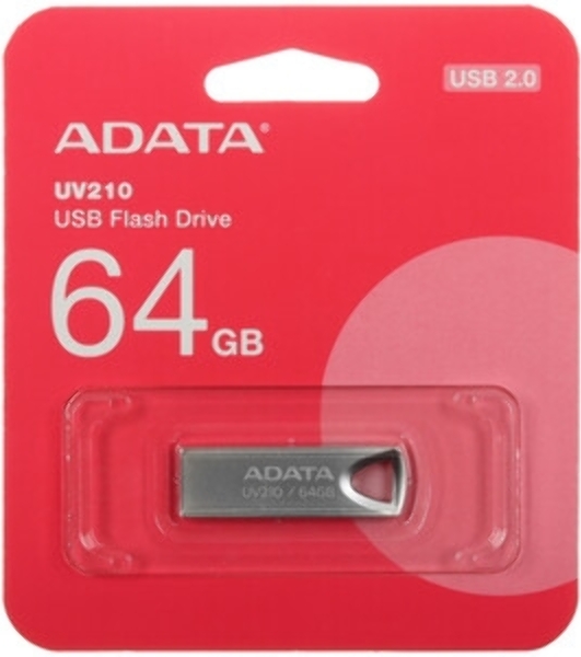 Флешка USB ADATA UV210 (AUV210-64G-RGD), 64Gb, USB 2.0, R/W 15/5, серебро