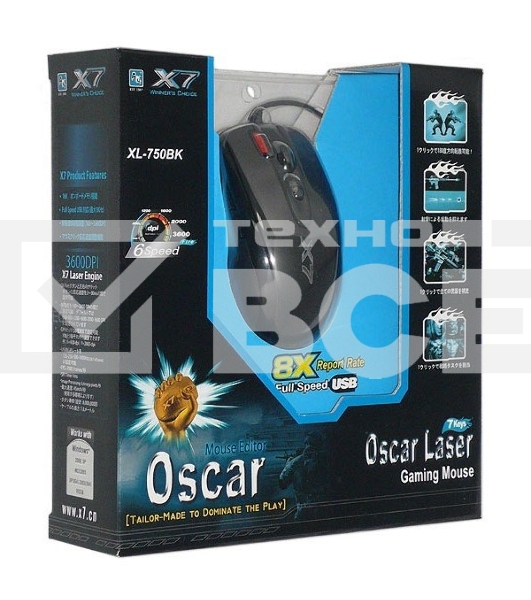 Мышь проводная A4Tech XL-750BK черный, 3600 dpi, USB, кнопки - 7