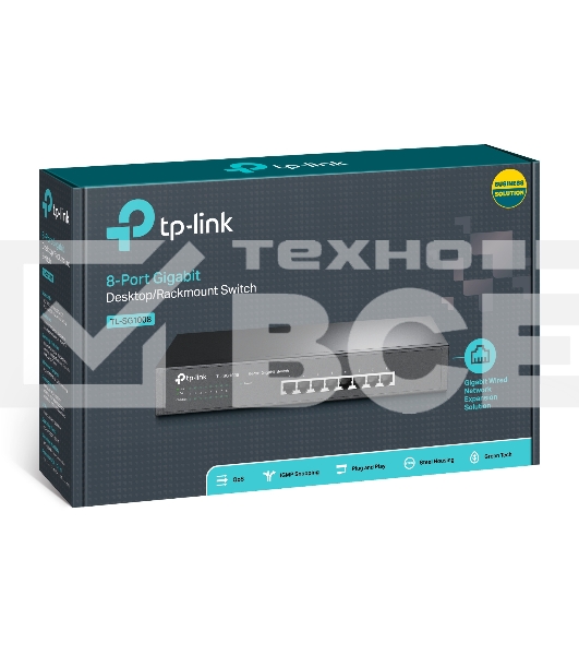 Коммутатор TP-LINK SMB TL-SG1008 8-port Gigabit Switch, 1U rack-mountable steel case