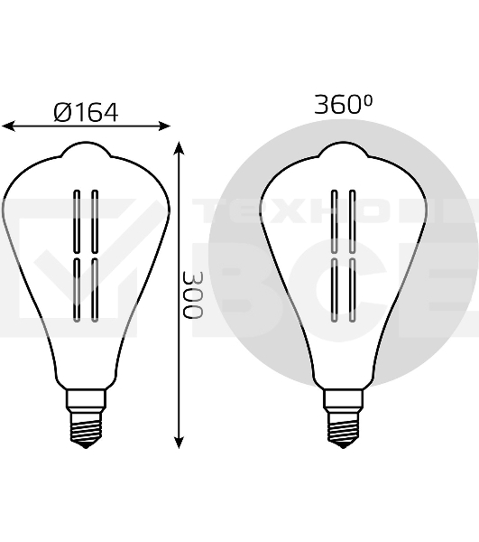 Лампа Filament ST164 6W 330lm 4000К Е27 gray straight LED
