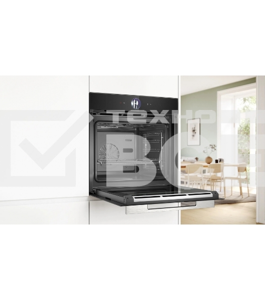 Духовой шкаф Bosch HSG7361B1 Home Connect!! Serie 8, черный, 21 режим + комбинированные режимы, функция приготовление на пару 100%, 4-слойное остекление, 3 цветных текстовых TFT-дисплея 2,5