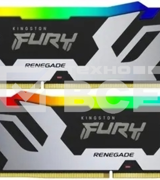 Оперативная память Kingston Fury Renegade, DDR5, 32GB (2x16GB), 6800MHz, CL36, с радиатором, RGB, серебристый