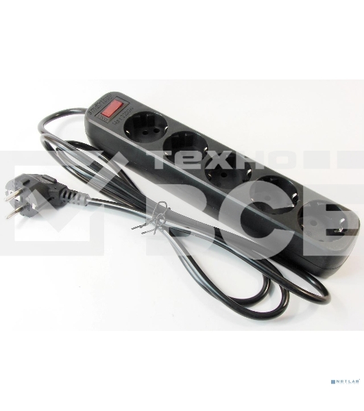 Сетевой фильтр Smartbuy SBSP-18-K One, 10А, 2 200 Вт, 5 розеток, длина 1,8 м, черный (SBSP-18-K)/45