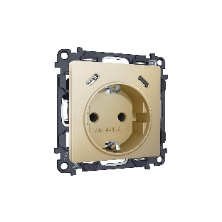 Комплект механизма электрической розетки 2USB С+C 20W (быстрая зарядка) с/з на винтовых зажимах 16A-250V ALFA Шампань QUANT (AP6105, VM165) MA610510