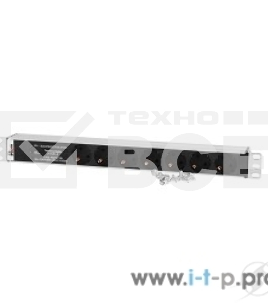 Блок розеток Rem-10 без шнура с фил. и инд., 7 Schuko, вход IEC 60320 C14, 10A, алюм., 19