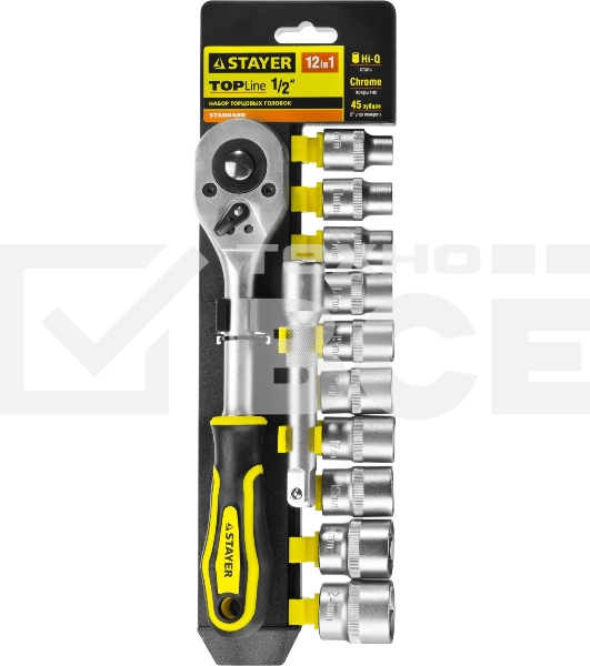 Набор головок STAYER 27750-H12  standard: 1/2 на пластиковом рельсе трещотка удлинитель 10-24мм 12ш
