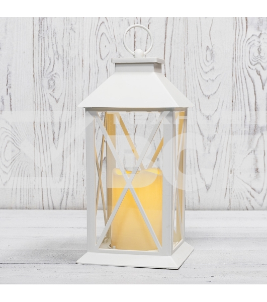 Декоративный фонарь Neon-night со свечой 14x14x29 см, белый корпус, теплый белый цвет свечения