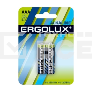 Элемент питания алкалиновый Ergolux LR03 BL-2 1.5В Alkaline (блист.2шт)