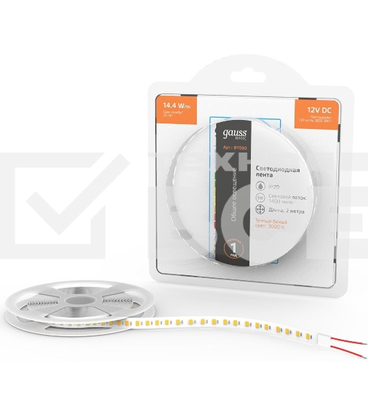 Лента светодиодная Basic 12V 14,4W/m 1400lm/m 3000K IP20 LED 2m 1/100
