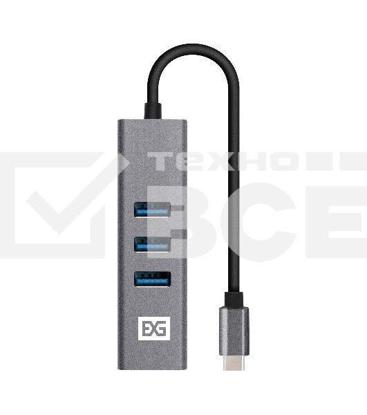 Хаб USB (концентратор) ExeGate DUB-4TC (кабель-адаптер USB Type C --> 4xUSB3.0, Plug&Play, серебристый)