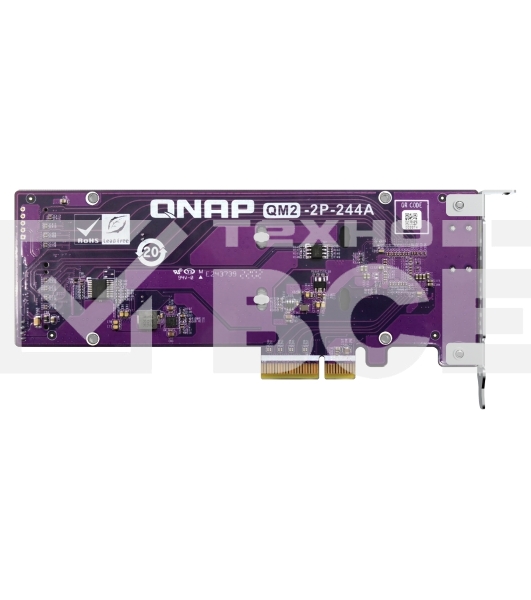 Плата расширения QNAP QM2-2P-244A Dual M.2 22110/2280 SATA SSD expansion card (PCIe Gen2 x2), Low-profile bracket pre-loaded, Low-profile flat and Full-height are bundled (shorter version to support TVS-x82/TS-x77 PCIe slot 2 & slot 3)