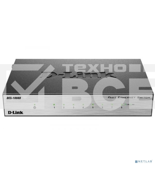 Неуправляемый коммутатор с 8 портами 10/100Base-TX D-Link DES-1008D/(K2A/K3A)RU/J1A/J2A/L2A/L2B