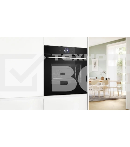 Духовой шкаф Bosch HSG7361B1 Home Connect!! Serie 8, черный, 21 режим + комбинированные режимы, функция приготовление на пару 100%, 4-слойное остекление, 3 цветных текстовых TFT-дисплея 2,5