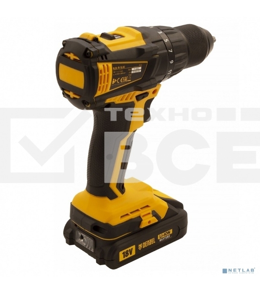 Дрель-шуруповерт аккумуляторная Denzel BLDL-IB-18-02, 18В, 2 АКБ, Кейс