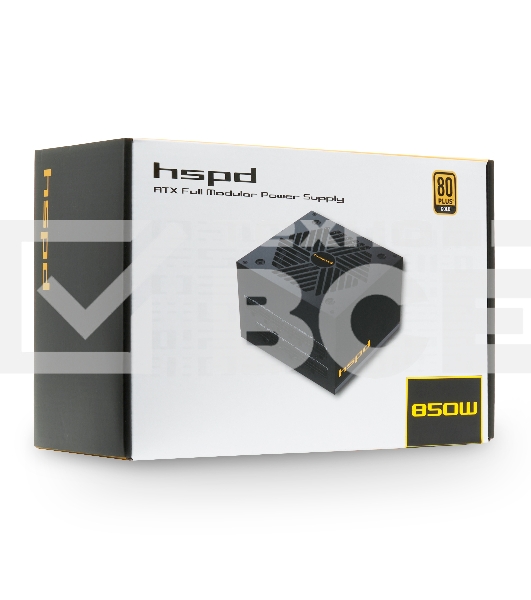 Блок питания HSPD, 850W 80 PLUS  Gold (ATX, 2.52, Full modular, 1x24(20+4)pin mesh 550mm, 1xCPU*2 8(4+4)pin 650+150mm, 2xPCIe*2 8(6+2)pin 500+150mm, 2xSATA*3 450+150+150mm, 1xMOLEX4pin*3 450+150+150mm , Active, 120x120mm, 150x140x86mm, APFC, OVP, UVP, SCP