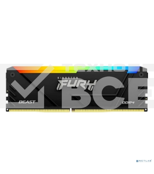 Оперативная память Kingston Fury Beast, DDR4, 8GB (1x8GB), 2666MHz, CL16, DIMM, с радиатором, RGB, чёрный