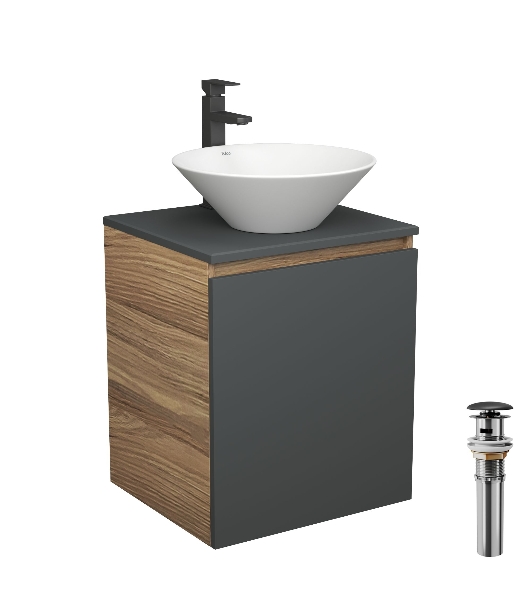 Тумба Bau Dream Blackwood 50 графит, раковина BAU Dream D43, смеситель для раковины высокий Hotel Black, черный, выпуск клик клак, черный