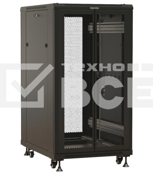 Шкаф коммутационный Hyperline (TTBR-1866-DD-RAL9004) напольный 18U 600x600мм пер.дв.перфор.2ств. задн.дв.перфор. 1000кг черный 510мм 53.8кг 988мм IP20 сталь