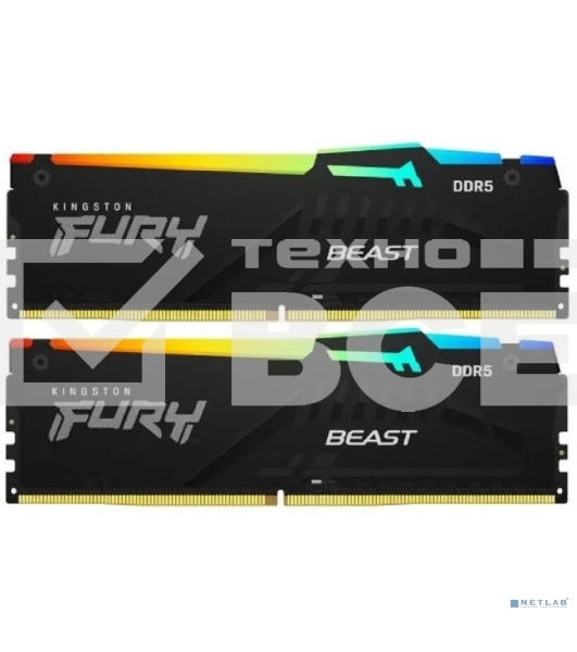 Оперативная память Kingston Fury Beast, DDR5, 32GB (2x16GB), 6000MHz, CL30, с радиаторами, RGB, черный