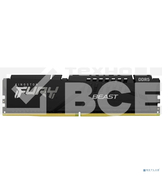 Оперативная память Kingston Fury Beast, DDR5, 16GB (1x16GB), 6000MHz, CL30, с радиатором, черный