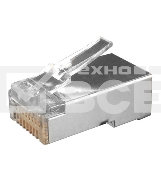 Разъем RJ-45(8P8C) Hyperline PLUG-8P8C-U-C6-SH-100 под витую пару, категория 6 (50 µ''/ 50 микродюймов), экранированный, универсальный (для одножильного и многожильного кабеля) (100 шт)