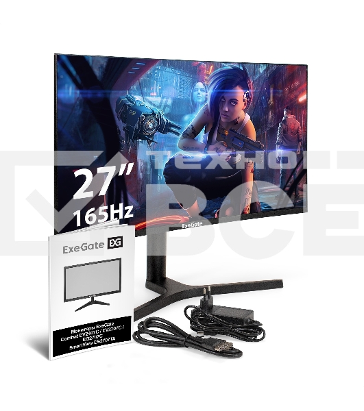 Монитор 27' ExeGate Combat EV2707C VA 1920x1080, 165 Гц, 1 мс, 16:9, 250 кд/м2, 1xHDMI, 1xDP, USB, 1x3.5 мм, черный