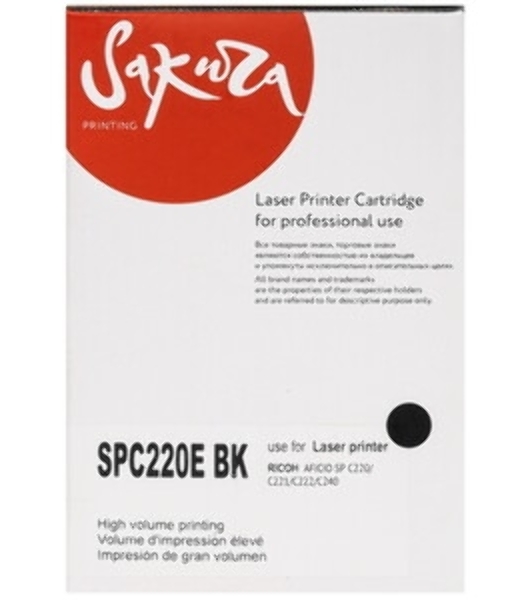 Картридж Sakura SPC220EBK (406052) для Ricoh Aficio SP C220S, C221SF, C222SF, SP C220N, C221N, C222DN, C240DN, C240SF, черный, 2300 к.
