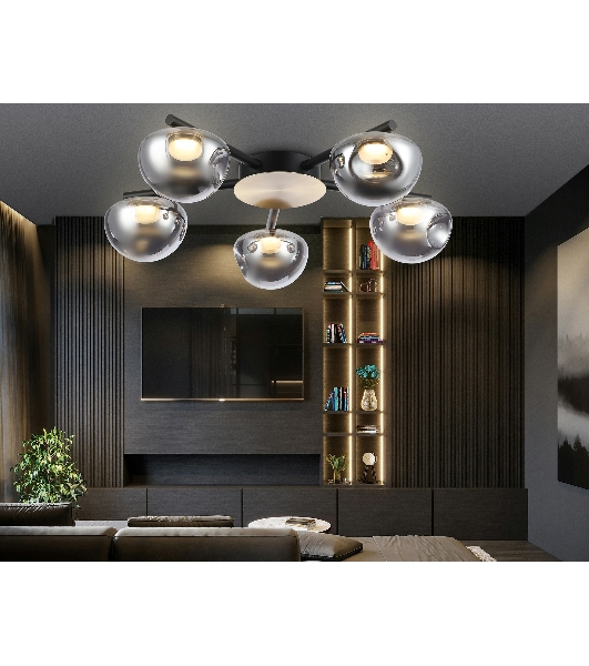 Светильник Ambrella light LH12009/5 BK/GD/SM черный/золото/дымчатый 30W 3000K D790*180
