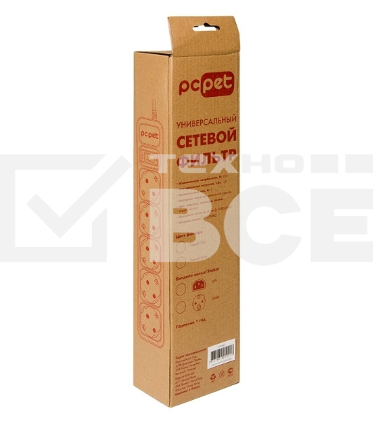 Сетевой фильтр PC Pet AP01006-1.8-GR 1.8м (5 розеток) серый