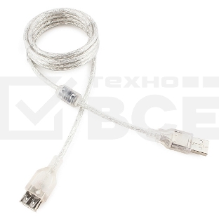 Кабель удлинитель USB2.0 Pro Cablexpert CCF-USB2-AMAF-TR-6, AM/AF, 1,8м, экран, 2феррит.кольца, прозрачный, пакет
