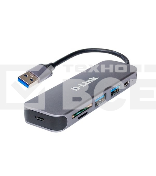 Концентратор D-Link DUB-1325/A1A с 2 портами USB 3.0, 1 портом USB Type-C, слотами для карт SD и microSD и разъемом USB 3.0