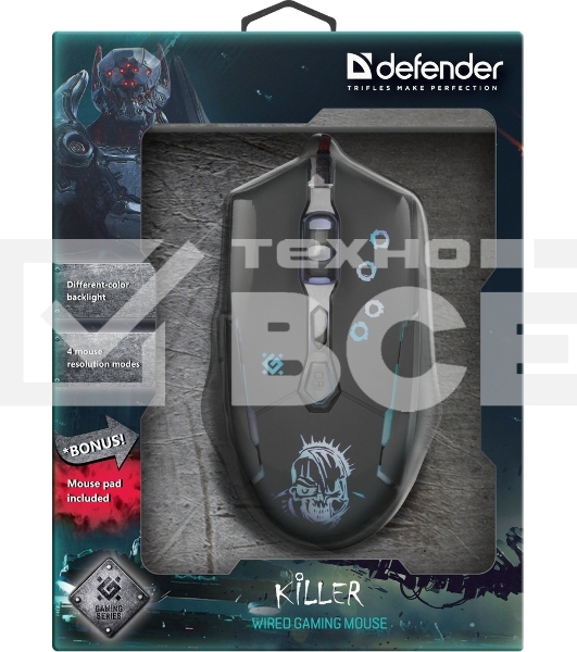 Мышь проводная Defender Killer GM-170L черный, 3200 dpi, USB, кнопки - 7